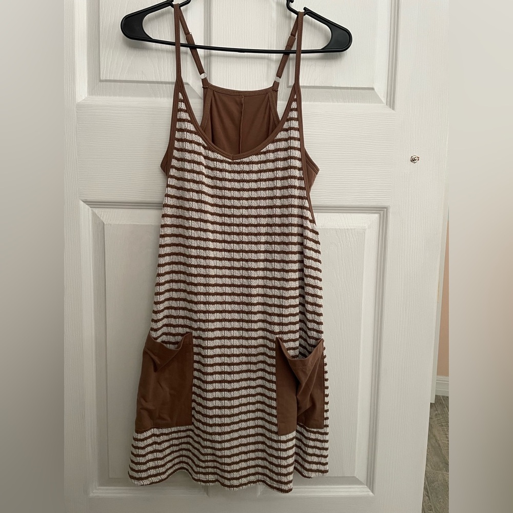 Fisoew Women’s Brown and White Striped Athletic Dress